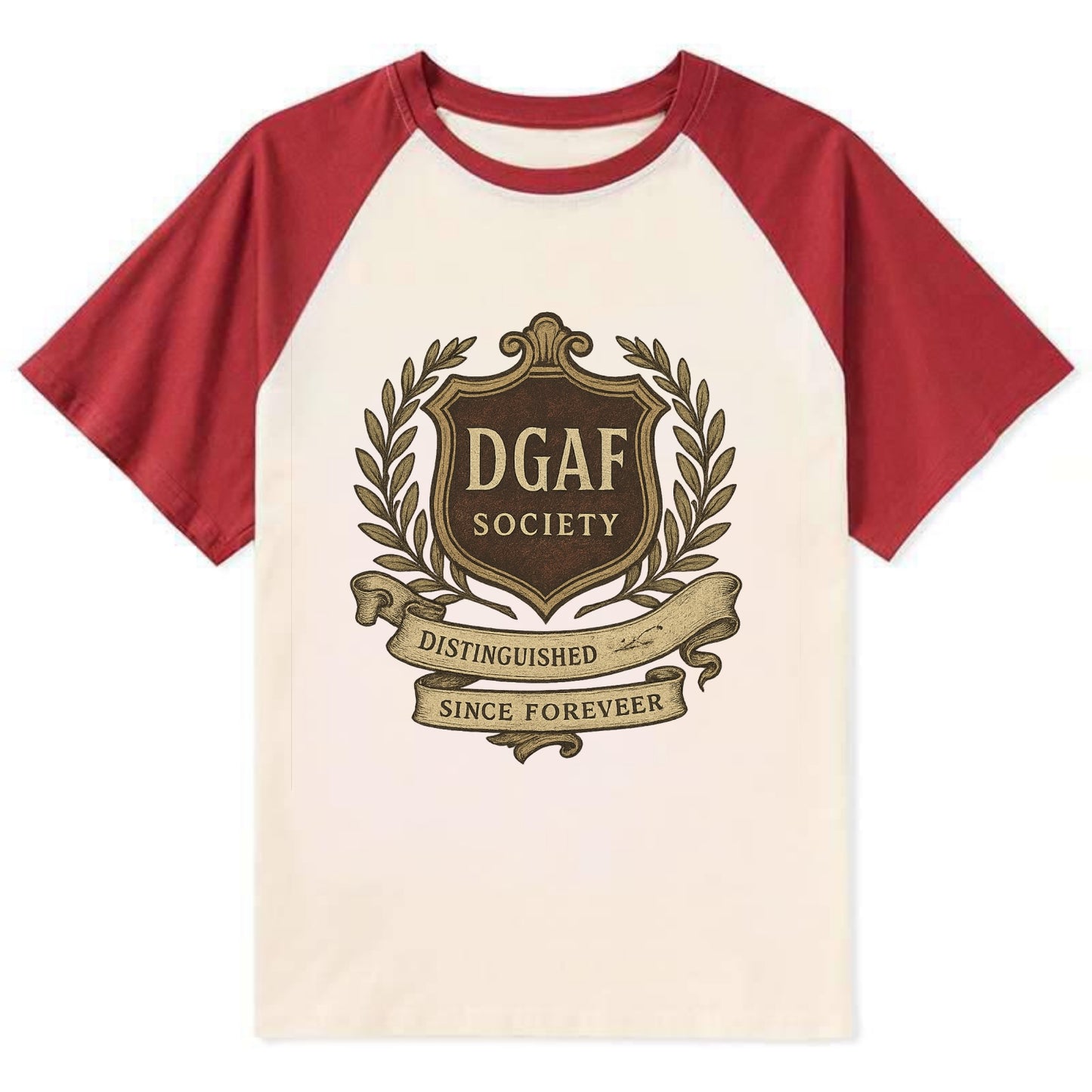 Official membership card design - "DGAF Society - Distinguished Members - Contrast Raglan T-shirt - Red