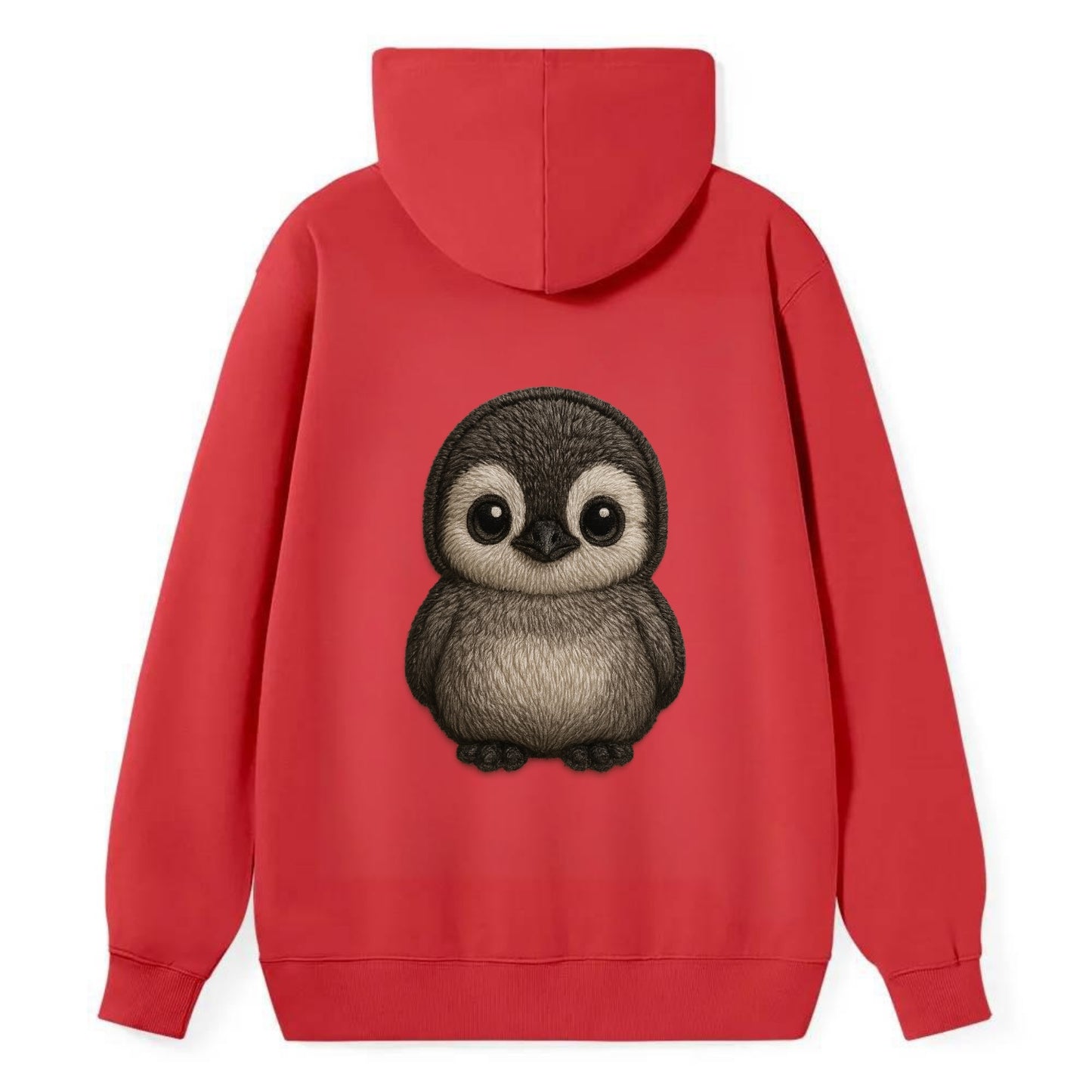 Baby Penguin Chick - gray fluffy, white face, round body, front-facing, - Classic Pullover Hoodie - Red