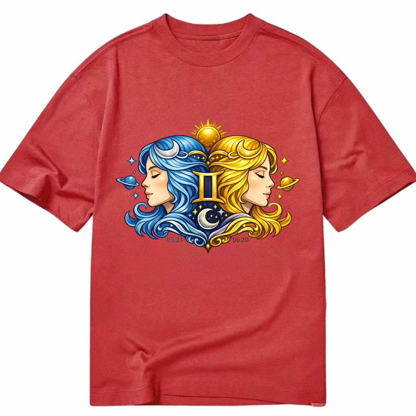 TWIN FACES | Two faces in profile mirror image | Gemini duality | Opposite - Classic T-shirt - Red