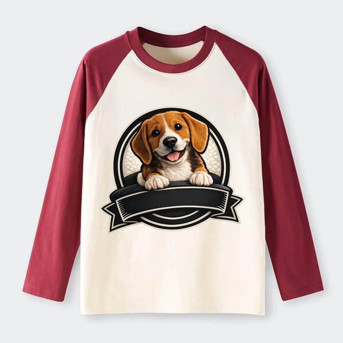 Paws Up Beagle - Raglan Long Sleeve T-Shirt - Red