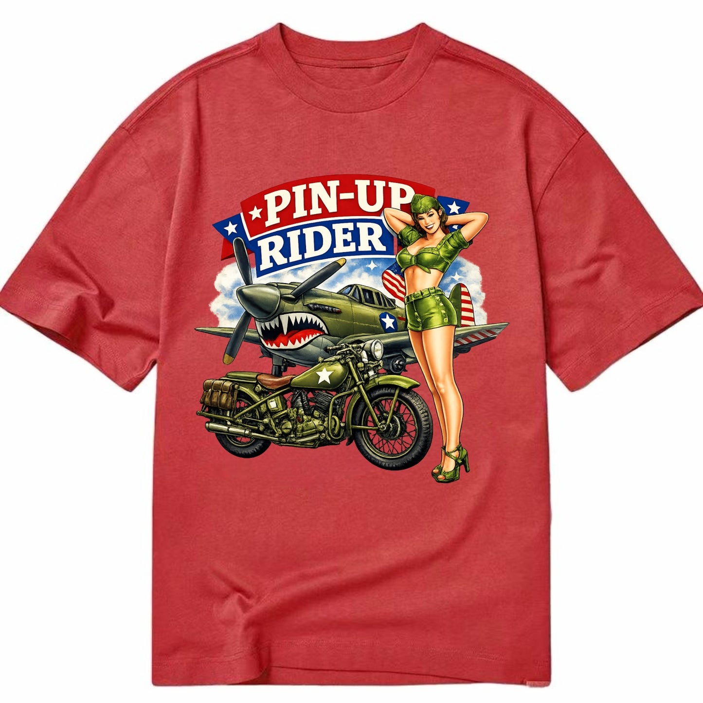 Wwii Pin Up Rider - Classic T-shirt - Red