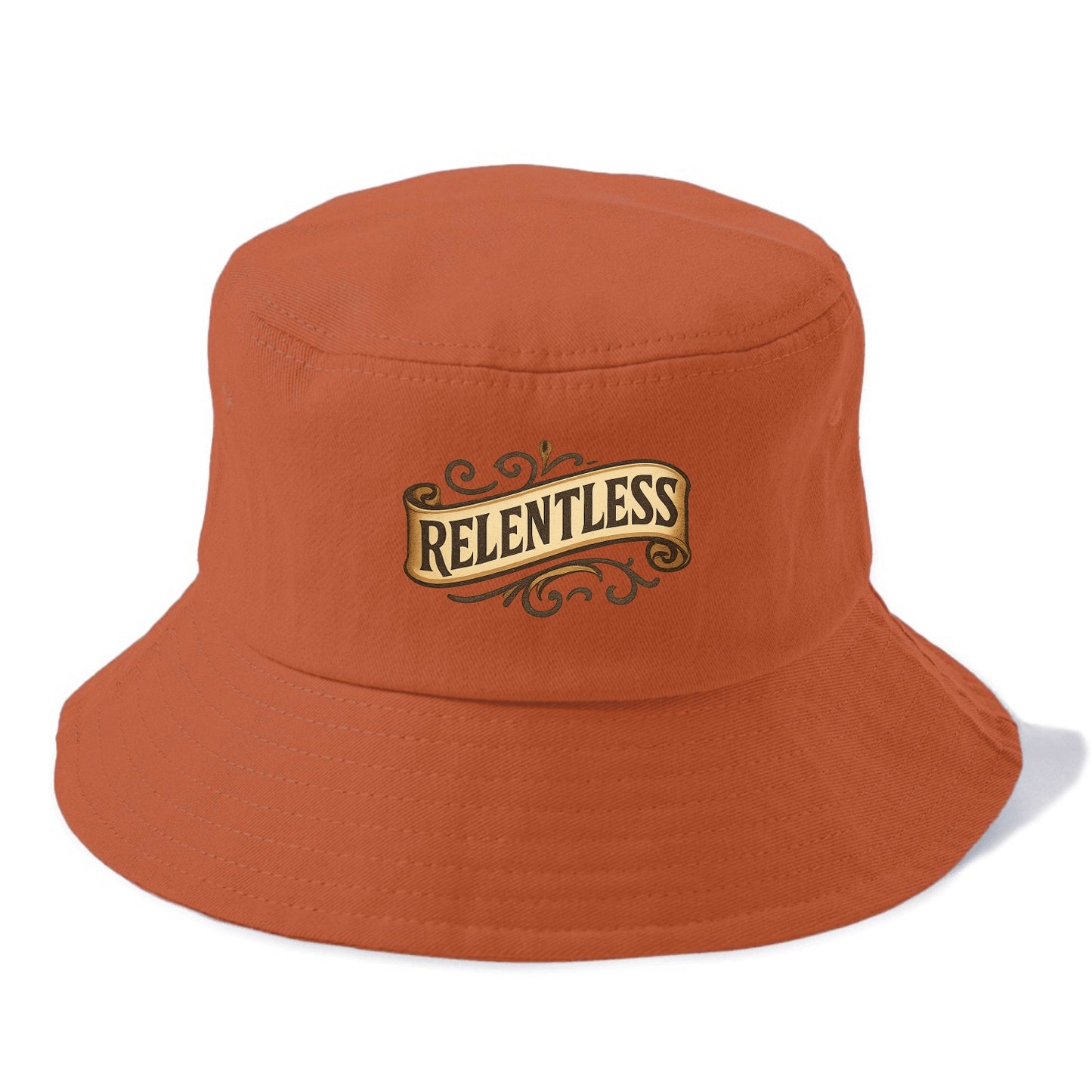 Bold typography design - "RELENTLESS" - never giving up, persistent pursuit - Bucket Hat - Red