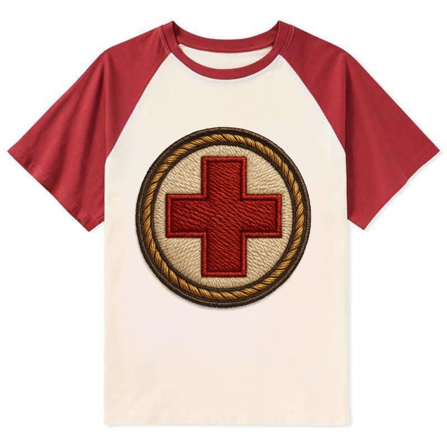 Medical Cross - Contrast Raglan T-shirt - Red