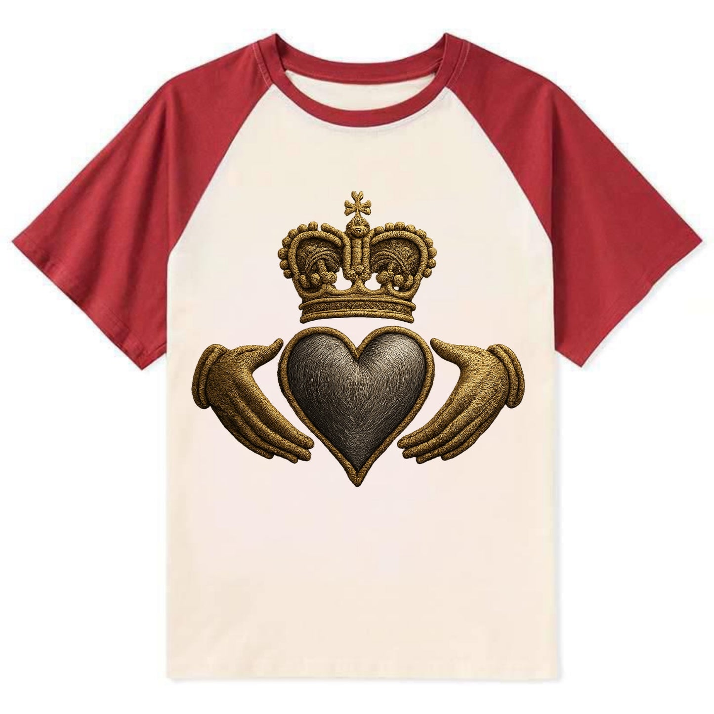 Claddagh Symbol - Contrast Raglan T-shirt - Red