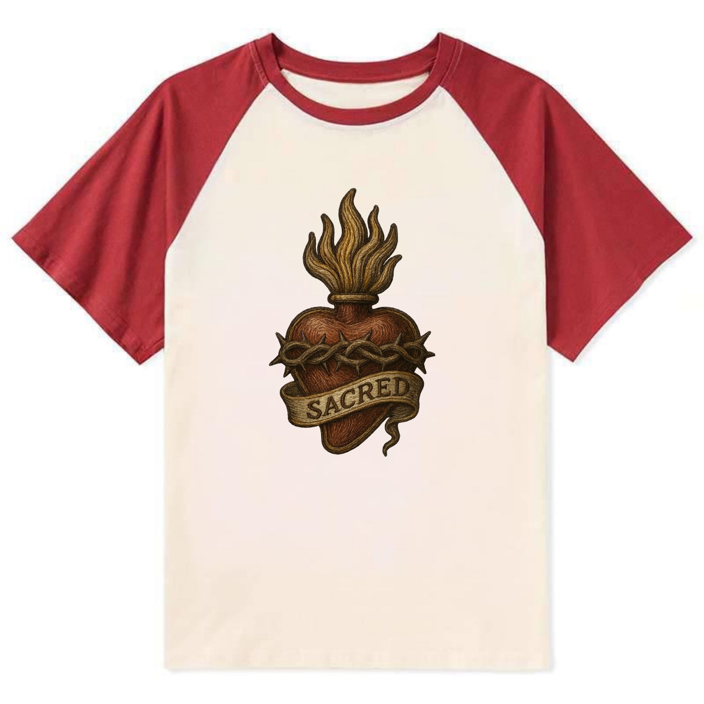 Sacred Heart - Contrast Raglan T-shirt - Red