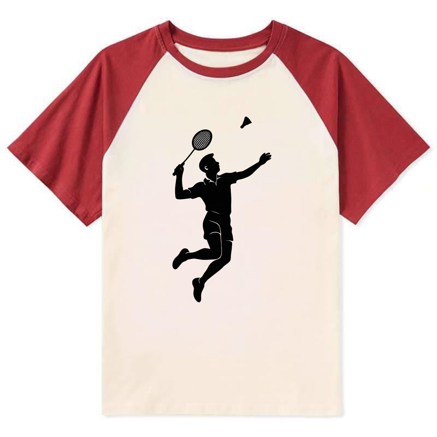 Badminton player jumping for a smash - Contrast Raglan T-shirt - Red