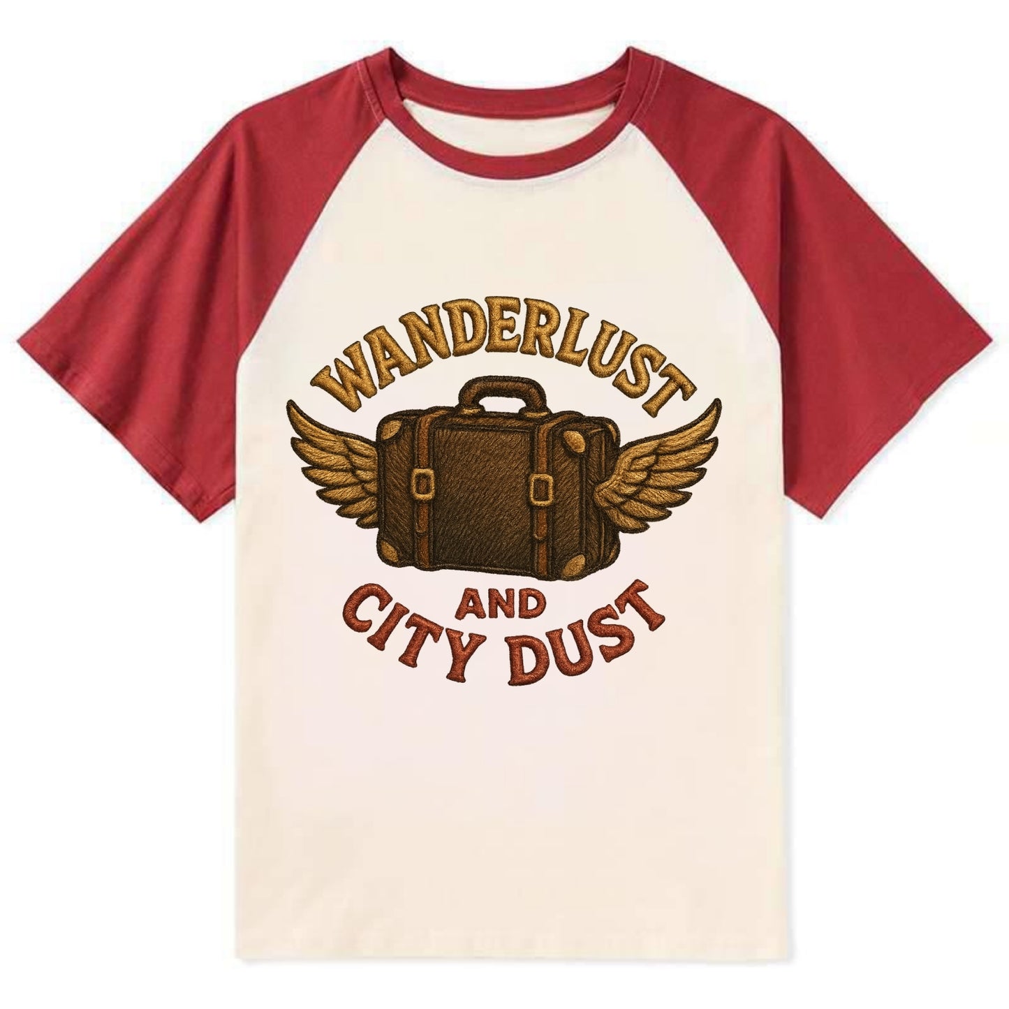 Wanderlust And City Dust - Contrast Raglan T-shirt - Red