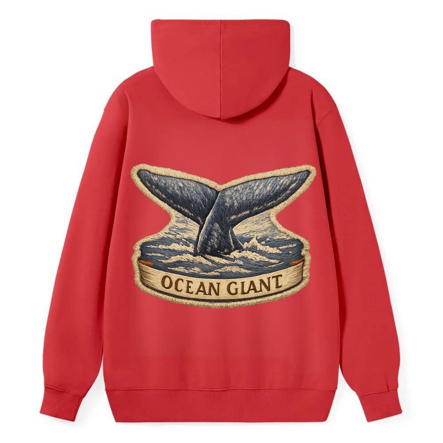 WHALE TAIL - diving whale in blue and gray , ocean giant - Classic Pullover Hoodie - Red