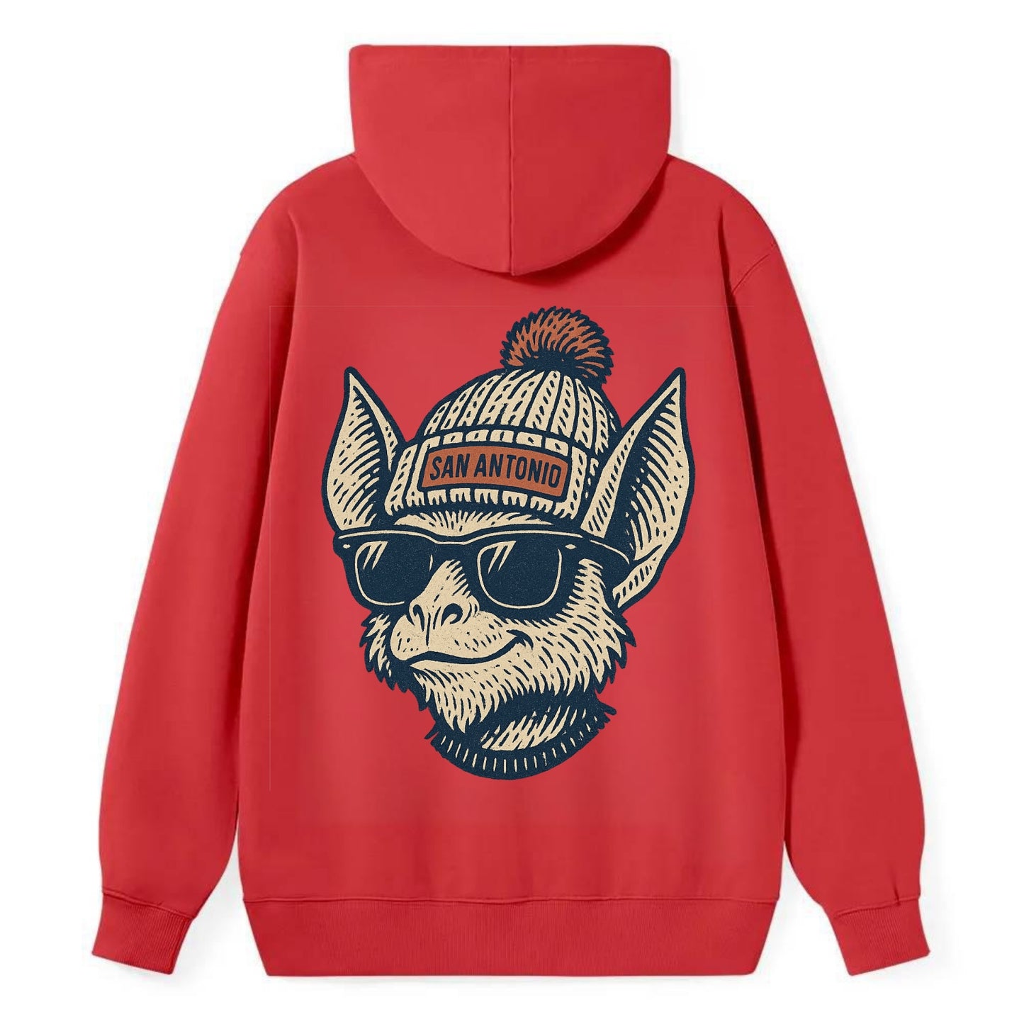 San Antonio Bat wearing San Antonio beanie with pom pom and wayfarer - Classic Pullover Hoodie - Red