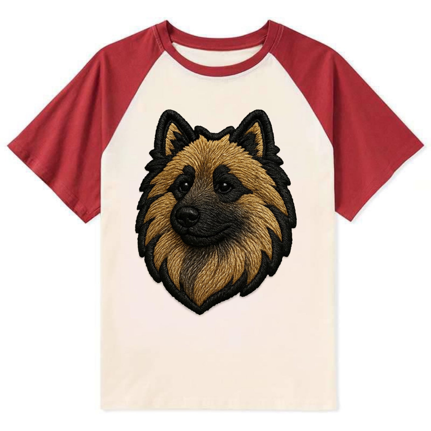 Keeshond - Contemporary spitz logo with - Contrast Raglan T-shirt - Red