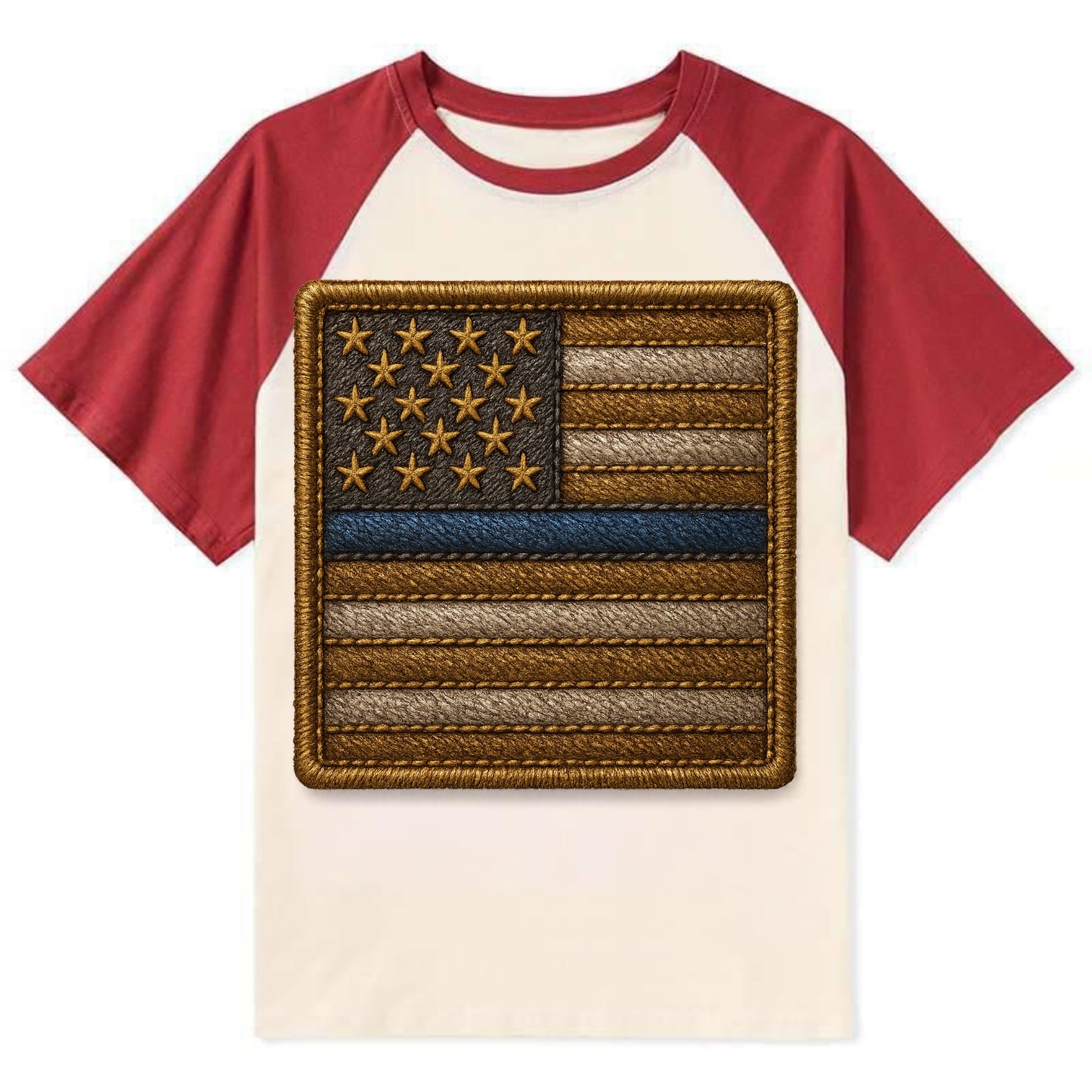 Thin Blue Line - Contrast Raglan T-shirt - Red