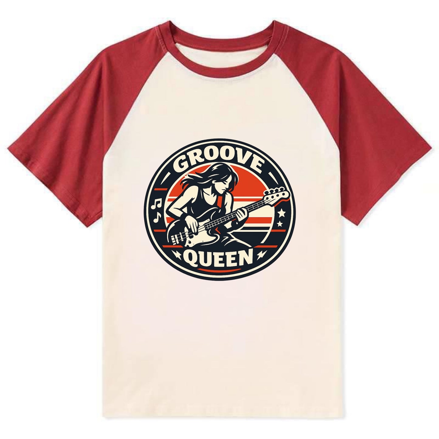 Groove Queen Emblem - Contrast Raglan T-shirt - Red