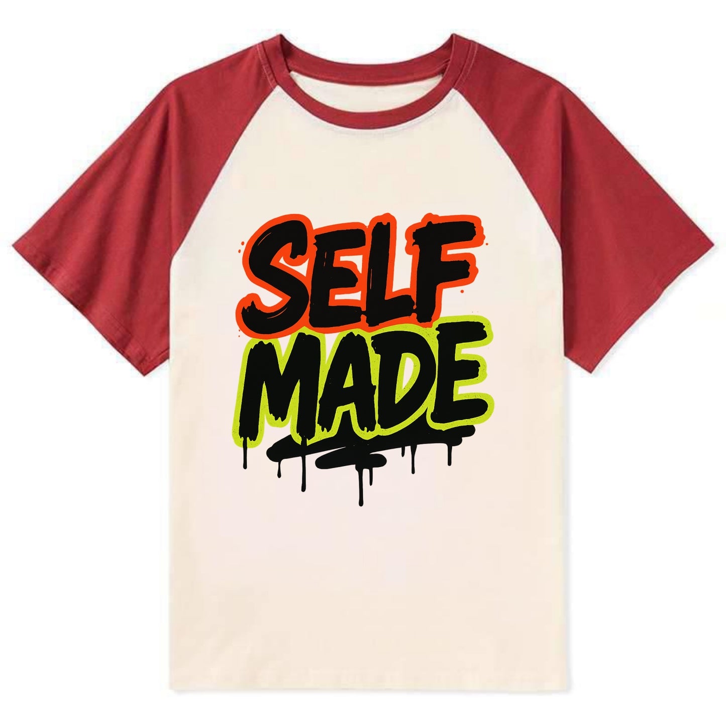 Bold typography design - "SELF MADE" - built from nothing, earned success - Contrast Raglan T-shirt - Red