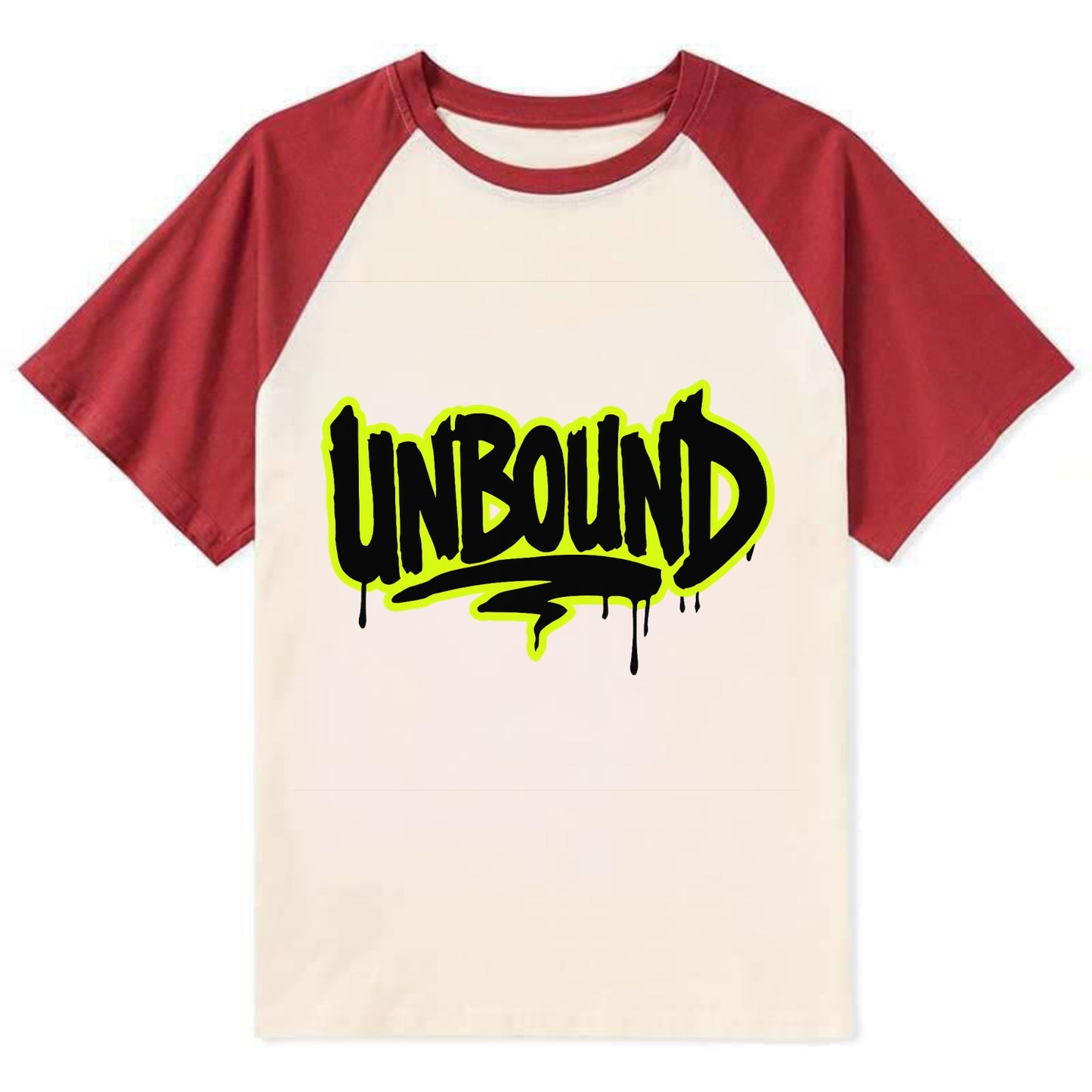 Bold typography design - "UNBOUND" - without limits, free from constraints - Contrast Raglan T-shirt - Red