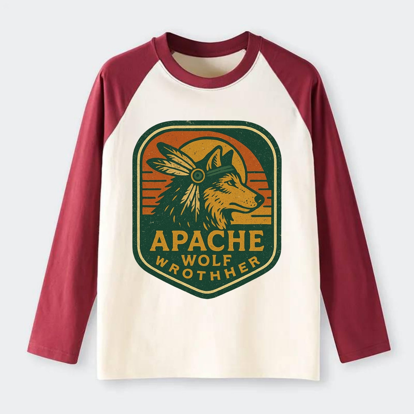 Apache Wolf Brother - Raglan Long Sleeve T-Shirt - Red