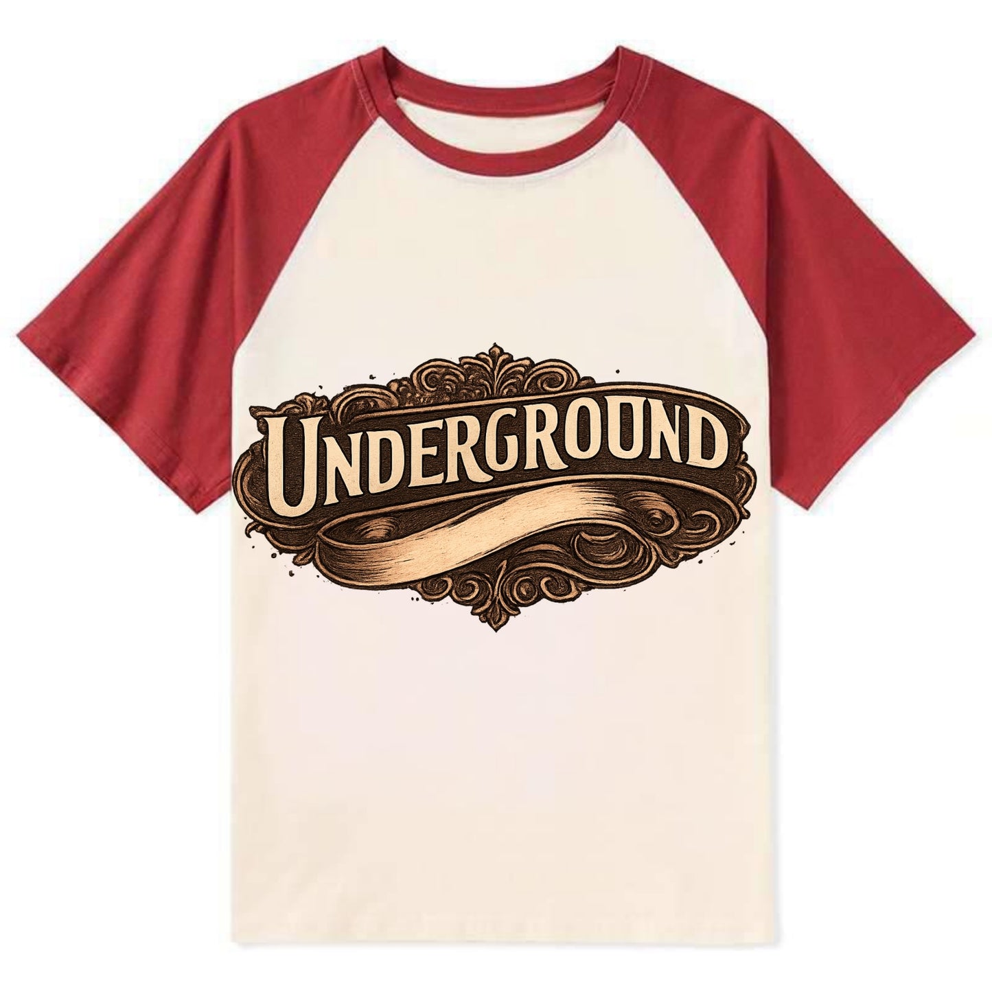 Bold typography design - "UNDERGROUND" - hidden scene, alternative - Contrast Raglan T-shirt - Red