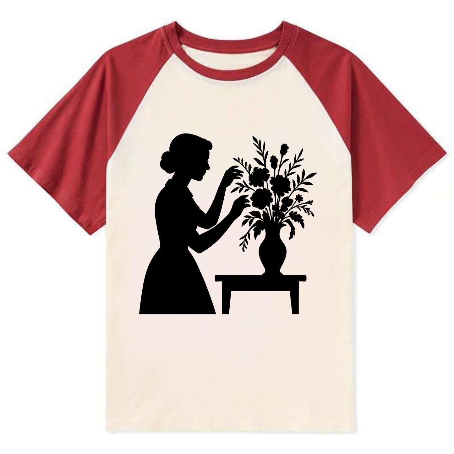 Florist arranging dramatic bouquet - Contrast Raglan T-shirt - Red