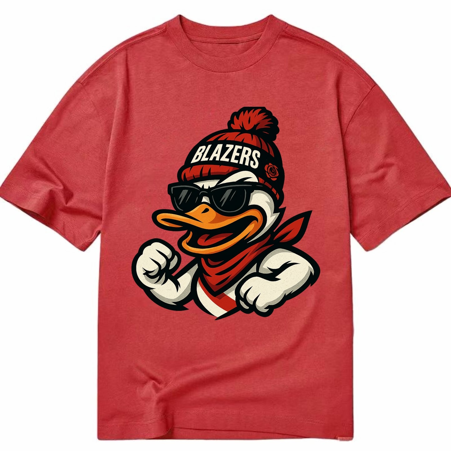Oregon Duck wearing Trail Blazers beanie with rose patch and wayfarer sunglasses - Classic T-shirt - Red