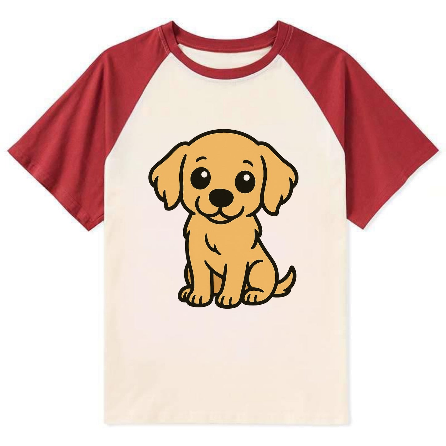 Golden Retriever - Head tilt curious pose - Contrast Raglan T-shirt - Red