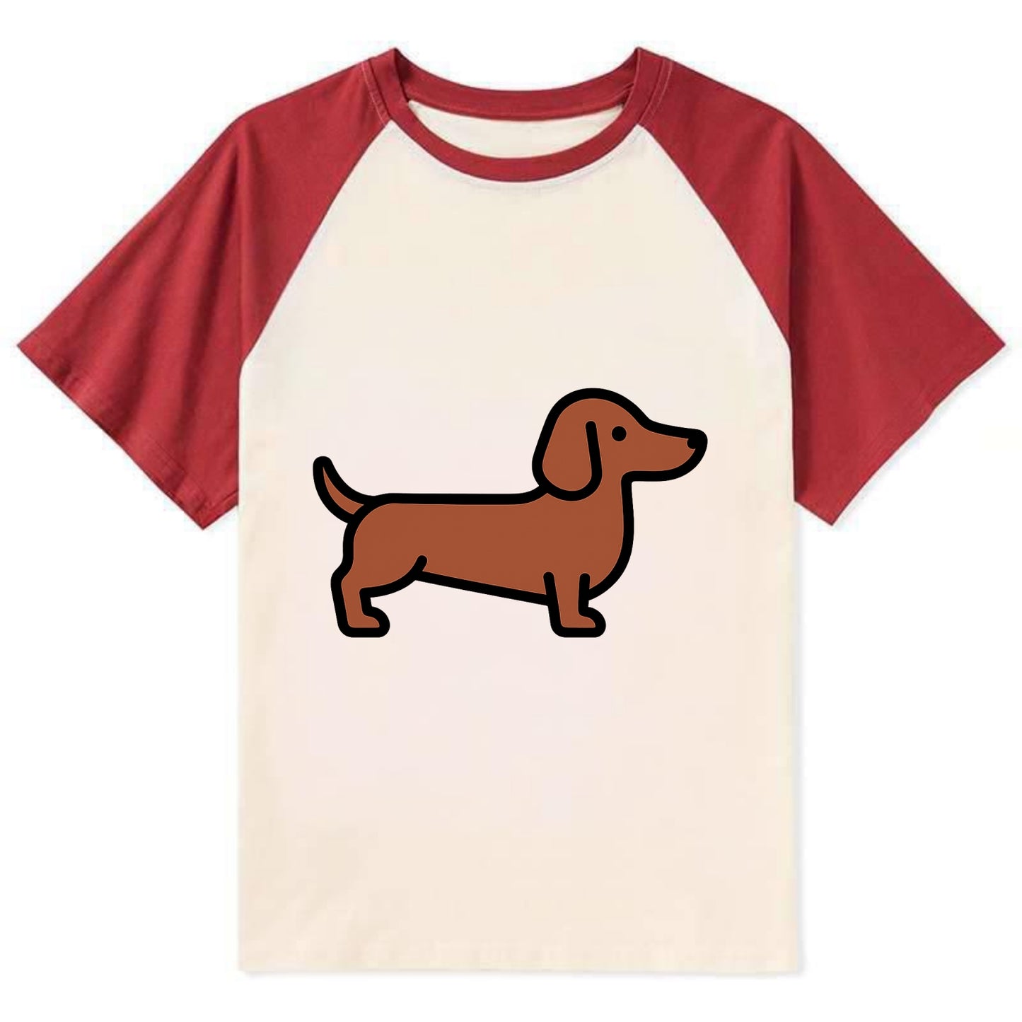 Dachshund - Red/brown smooth flat side profile - Contrast Raglan T-shirt - Red
