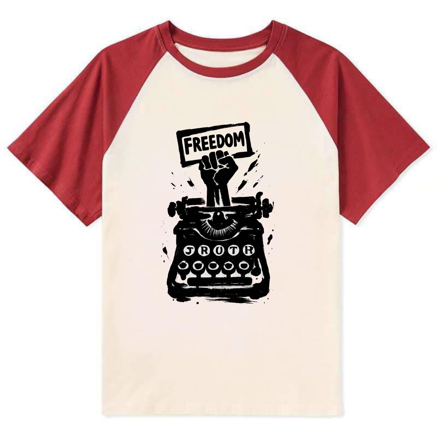 Typewriter keys - journalism and truth ink art - Contrast Raglan T-shirt - Red