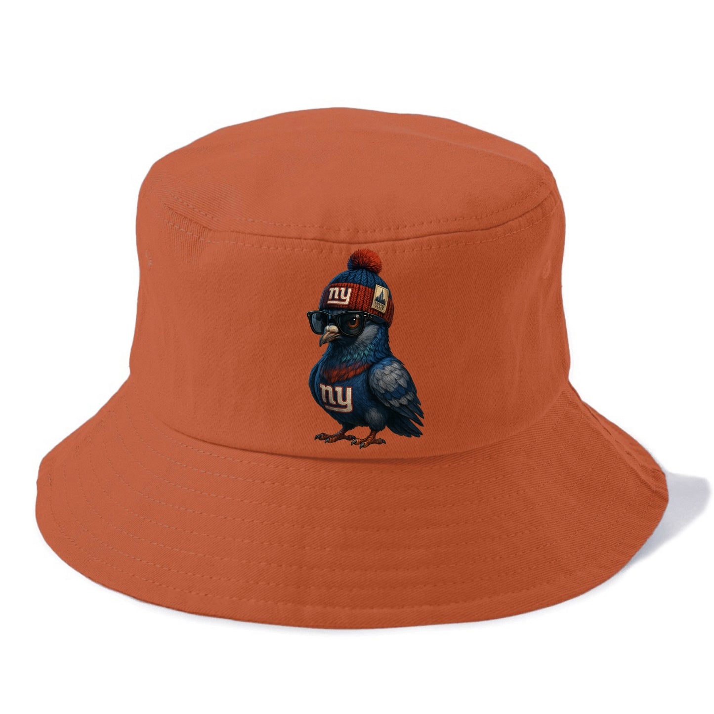 Manhattan Pigeon wearing Giants beanie with Empire State patch and wayfarer sunglasses - Bucket Hat - Red