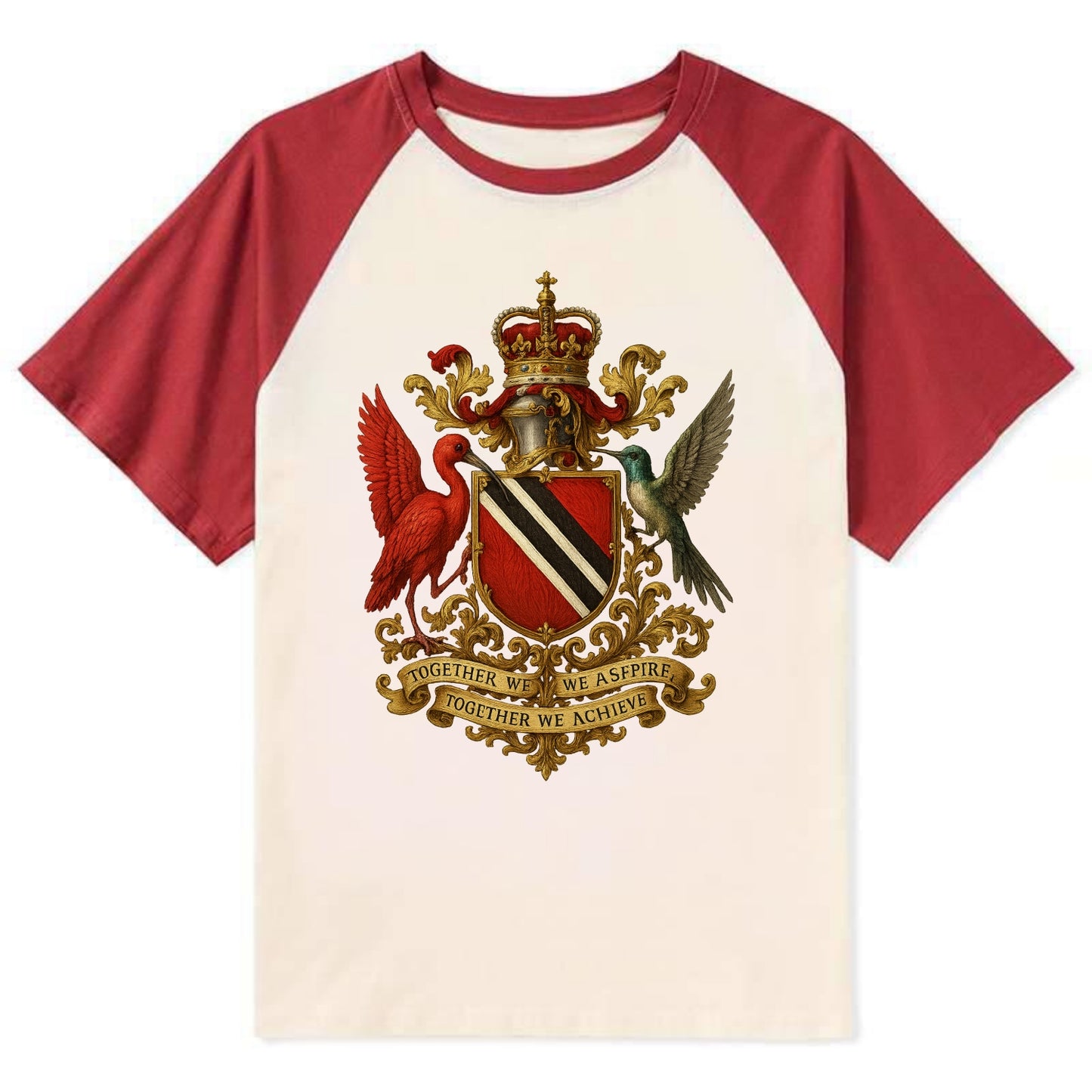 Trinidad Scarlet Ibis Emblem - Contrast Raglan T-shirt - Red