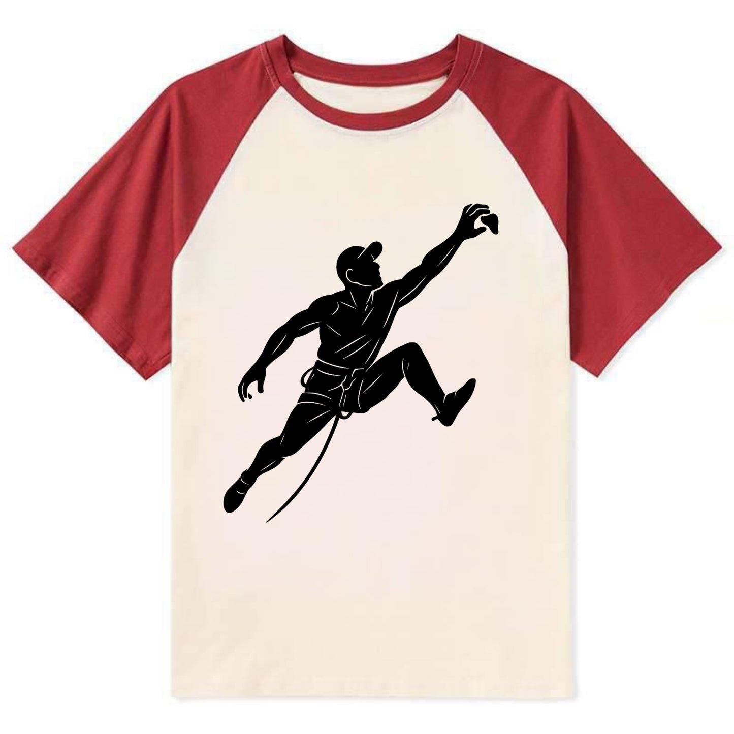 Rock wall climber reaching hold - Contrast Raglan T-shirt - Red