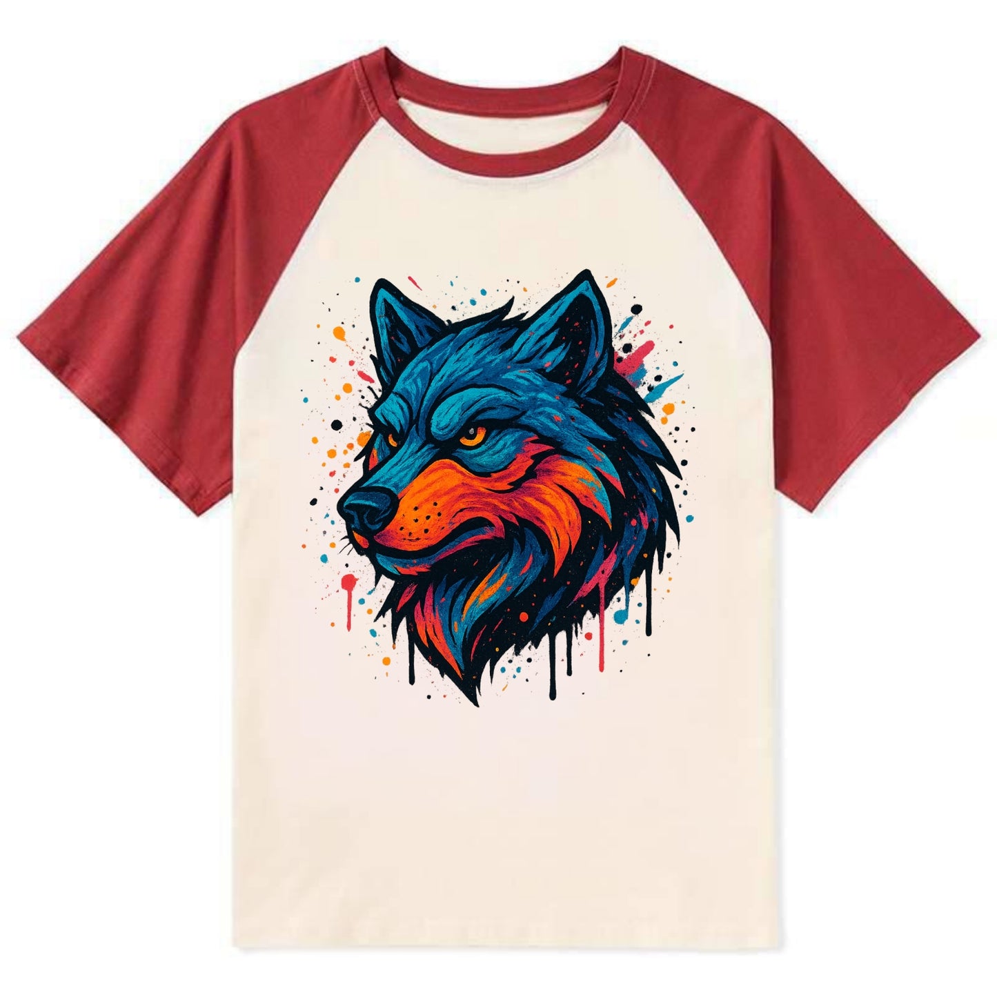 Velvet Wolf Royal - Contrast Raglan T-shirt - Red