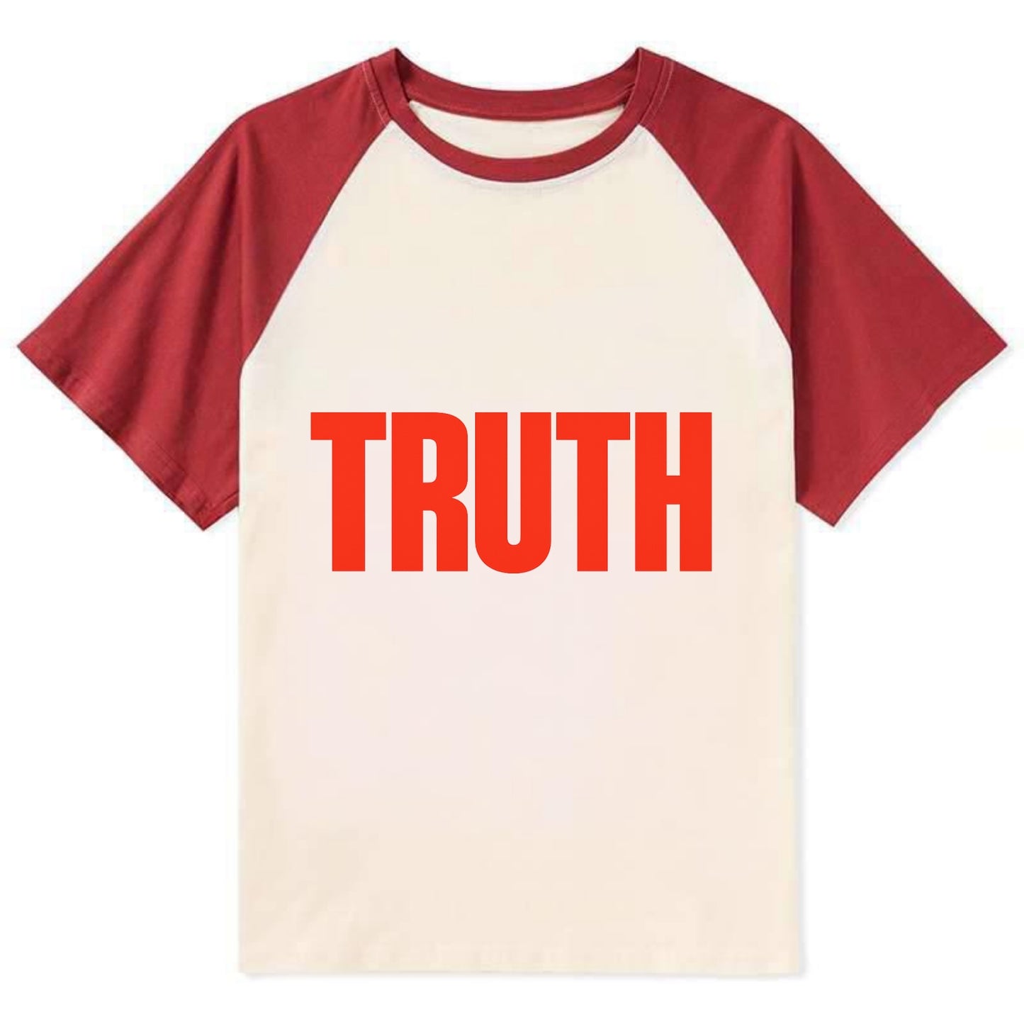 Bold typography design - "TRUTH" - honesty, reality - Contrast Raglan T-shirt - Red