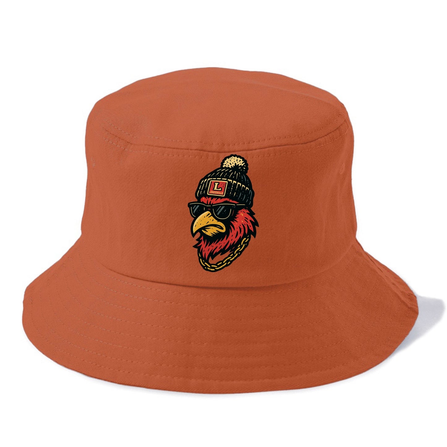 Louisville Cardinal wearing Louisville beanie with L patch - Bucket Hat - Red
