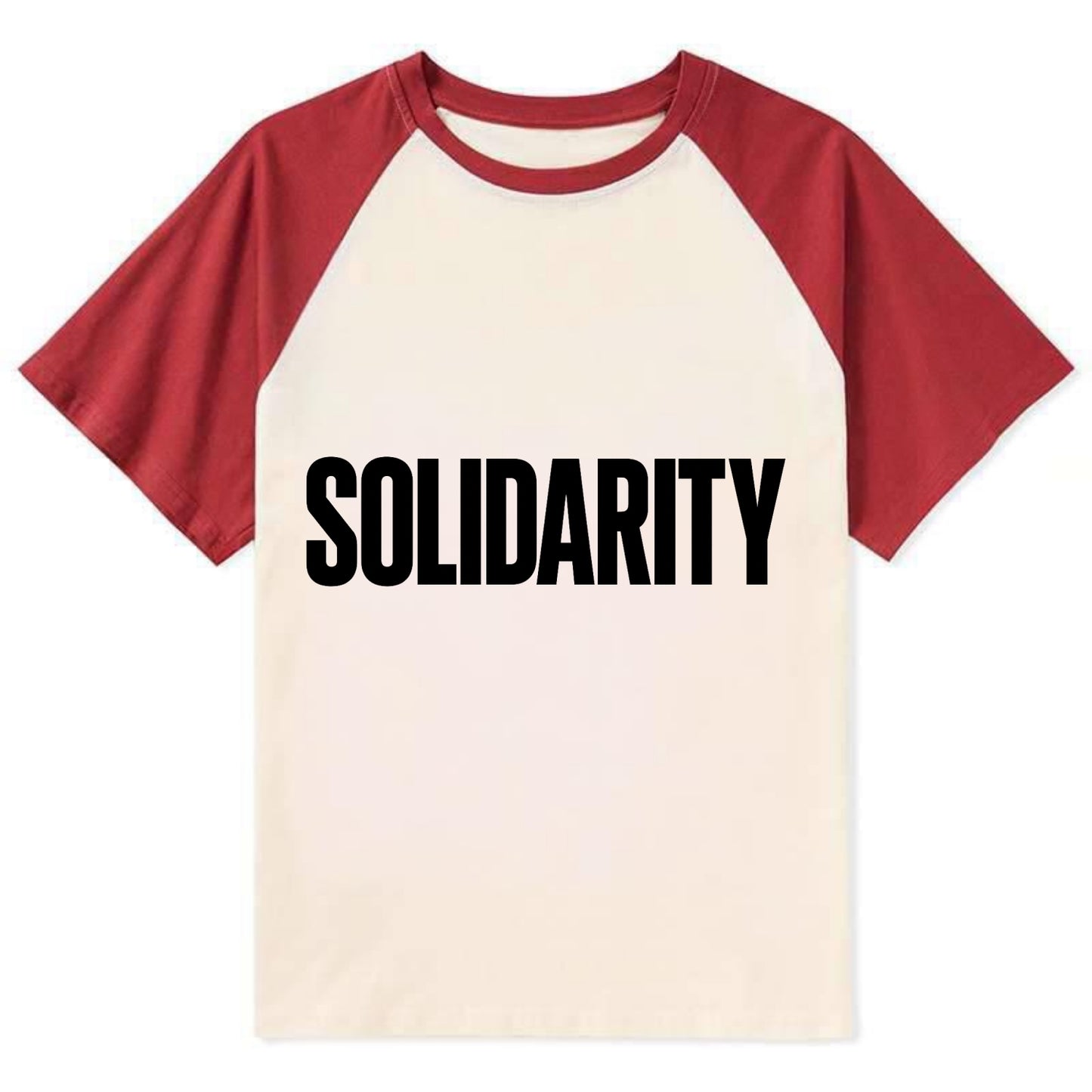 Bold typography design - "SOLIDARITY" - standing together, support - Contrast Raglan T-shirt - Red