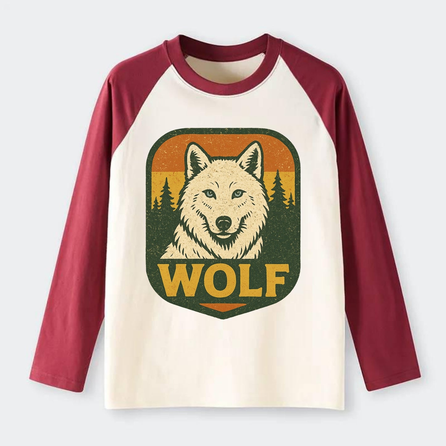 Arctic White Wolf - Raglan Long Sleeve T-Shirt - Red