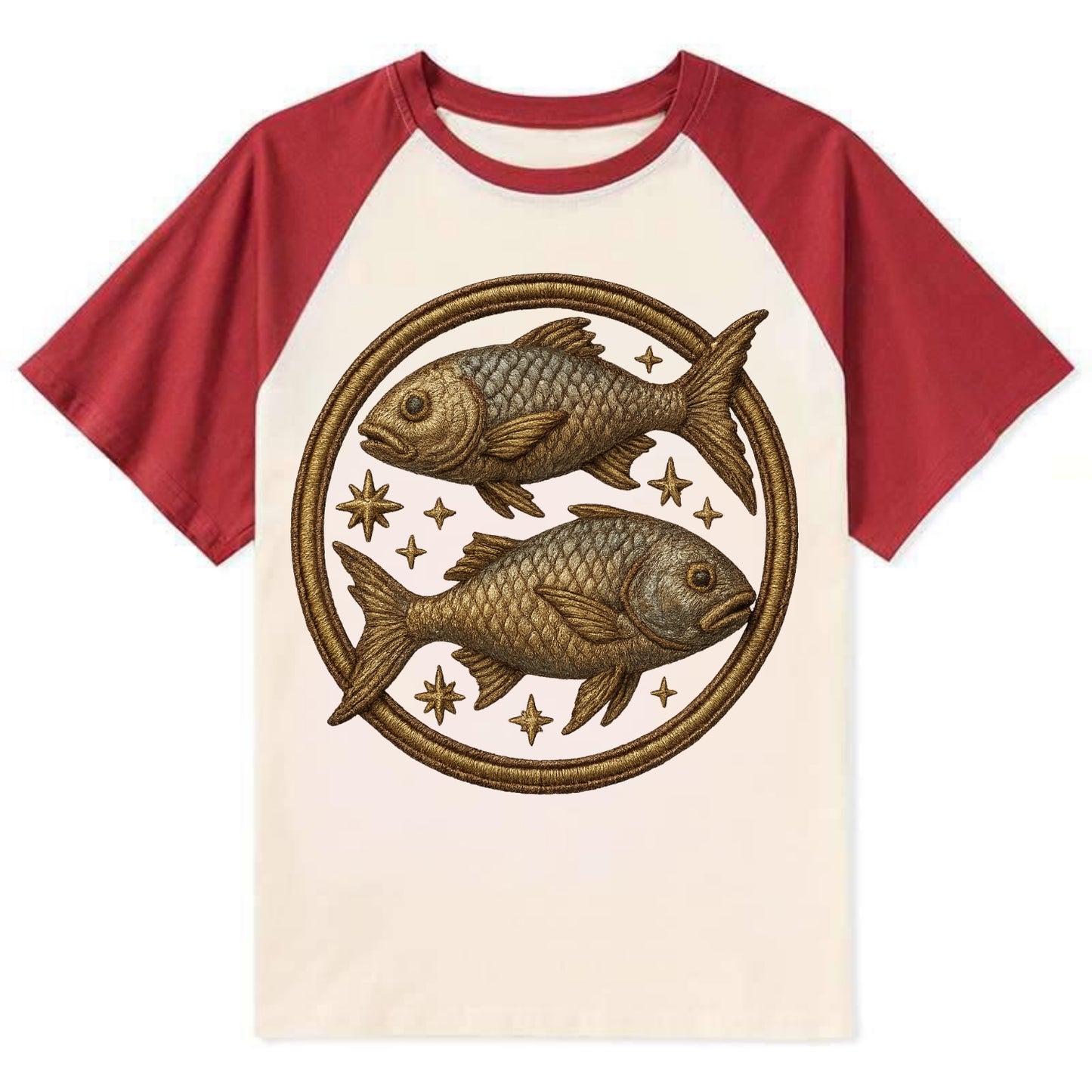 Pisces Fish - Contrast Raglan T-shirt - Red