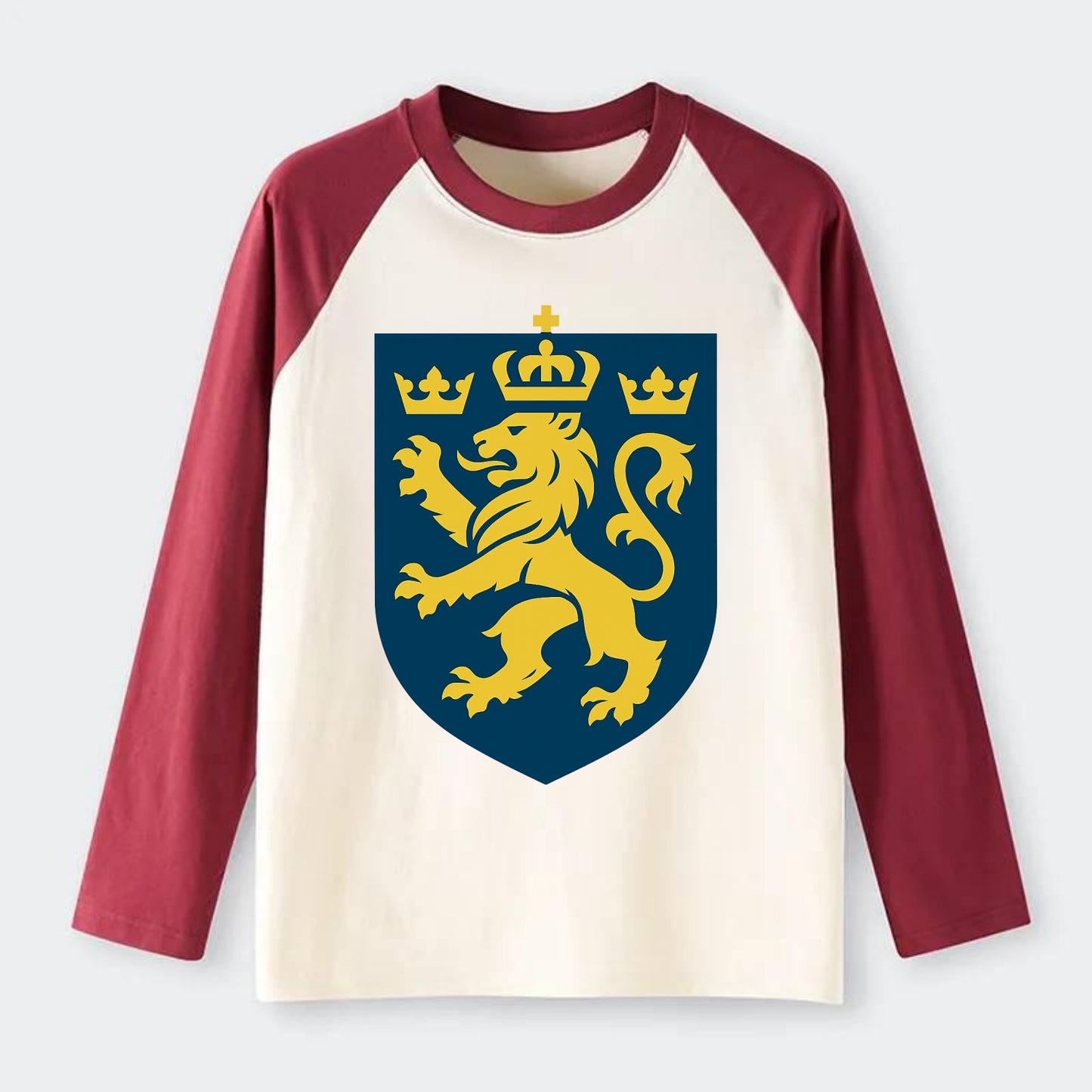Sweden Three Crowns Emblem - Raglan Long Sleeve T-Shirt - Red
