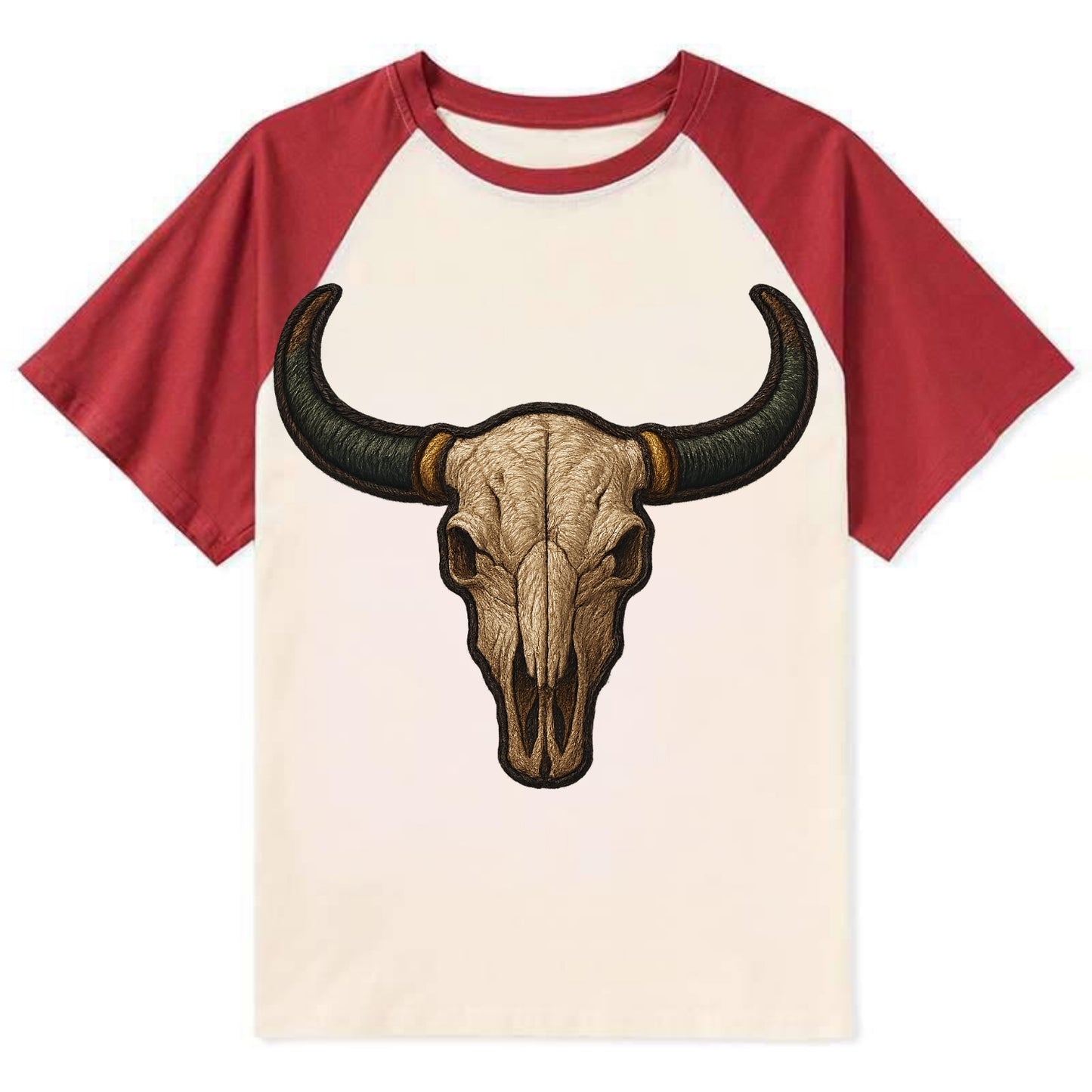 Bull Skull - Contrast Raglan T-shirt - Red