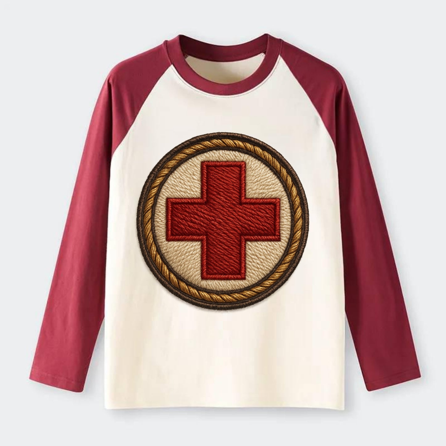Medical Cross - Raglan Long Sleeve T-Shirt - Red