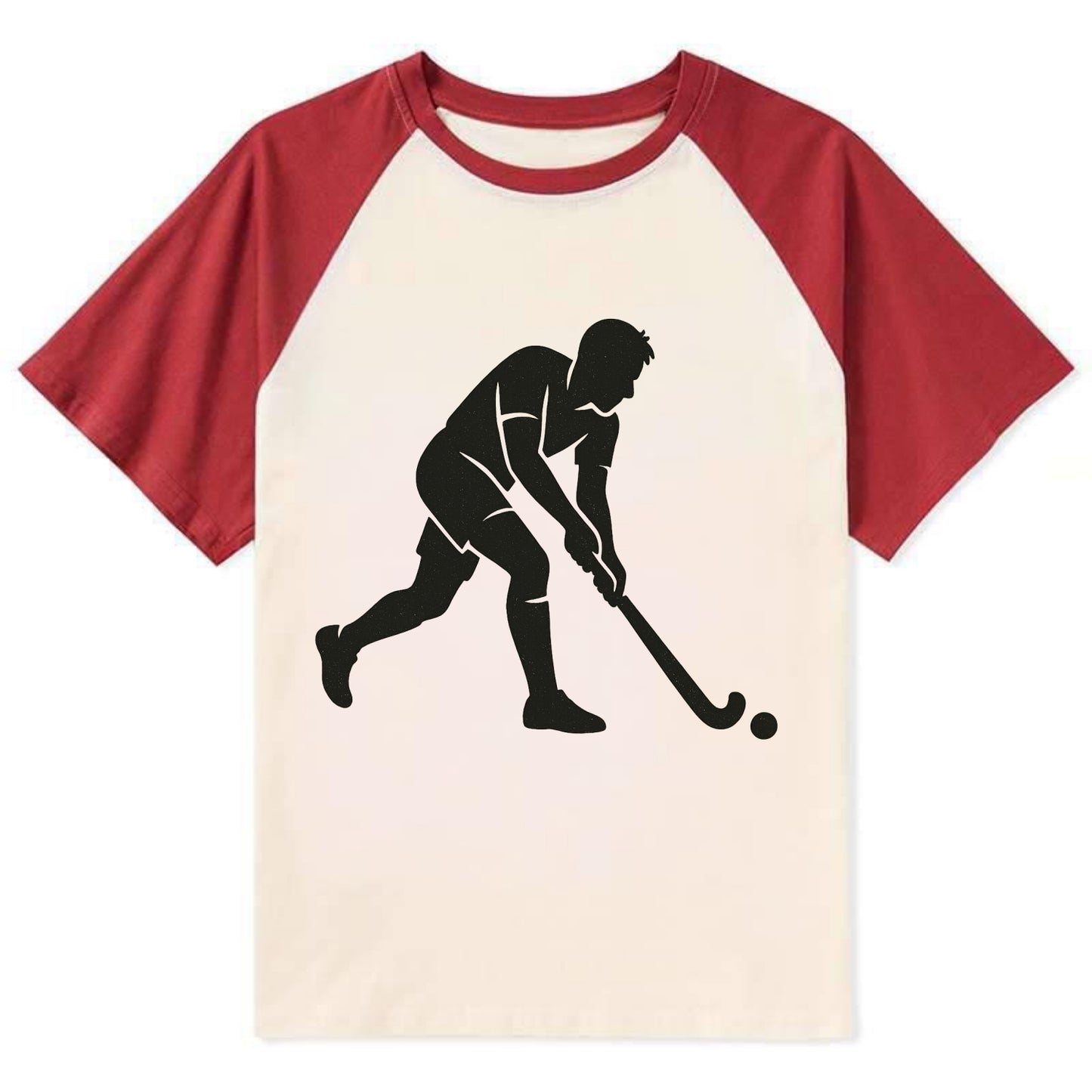 Field hockey player striking the ball - Contrast Raglan T-shirt - Red