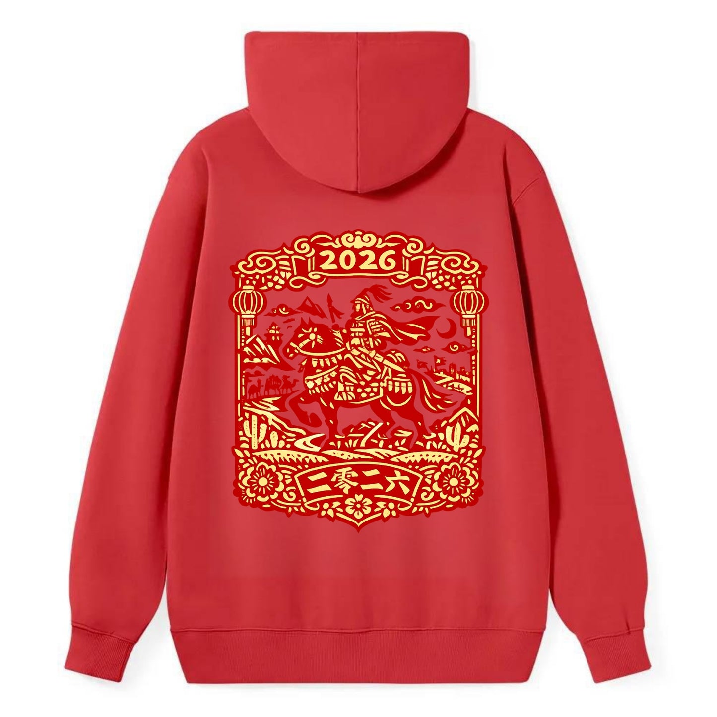 HORSE AND RIDER | Traditional Chinese warrior on horseback | Silk Road - Classic Pullover Hoodie - Red