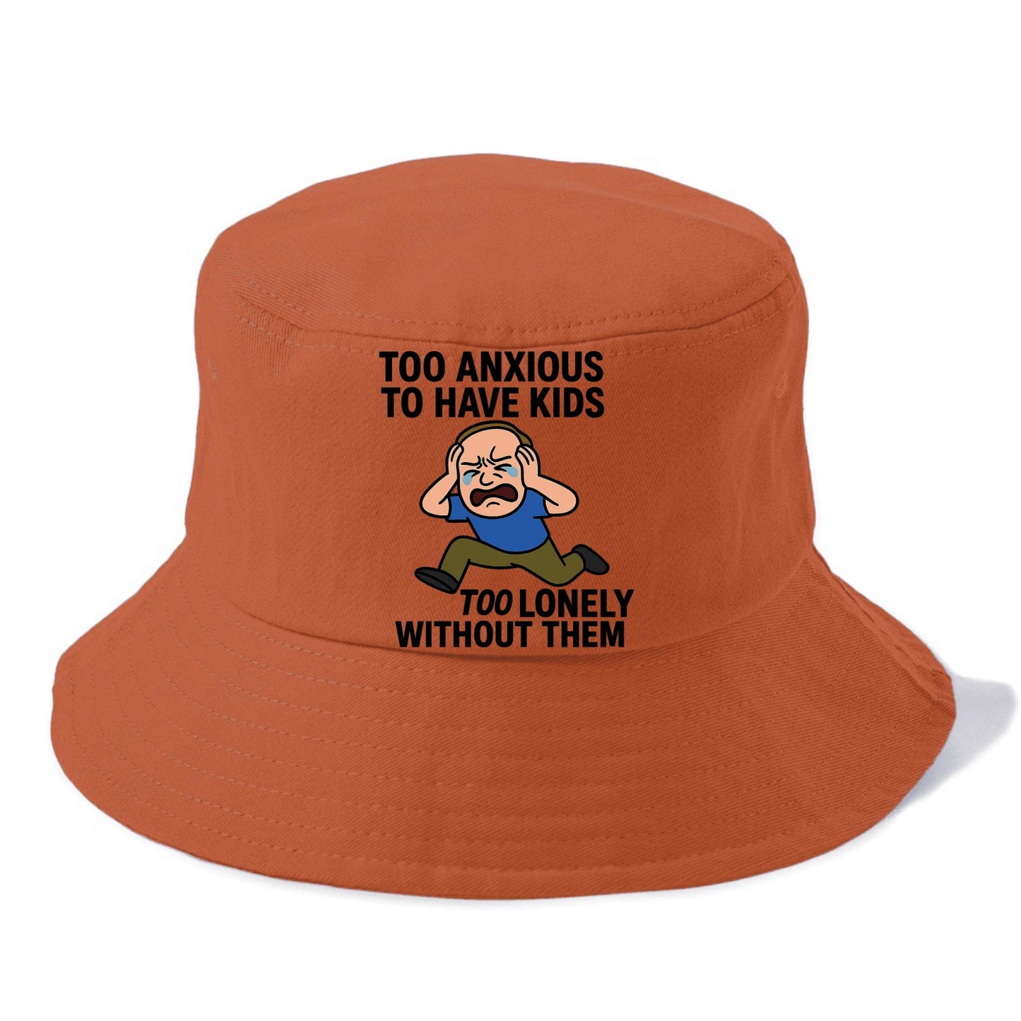 Person paralyzed between two fears - "Too anxious to have kids, too lonely without - Bucket Hat - Red