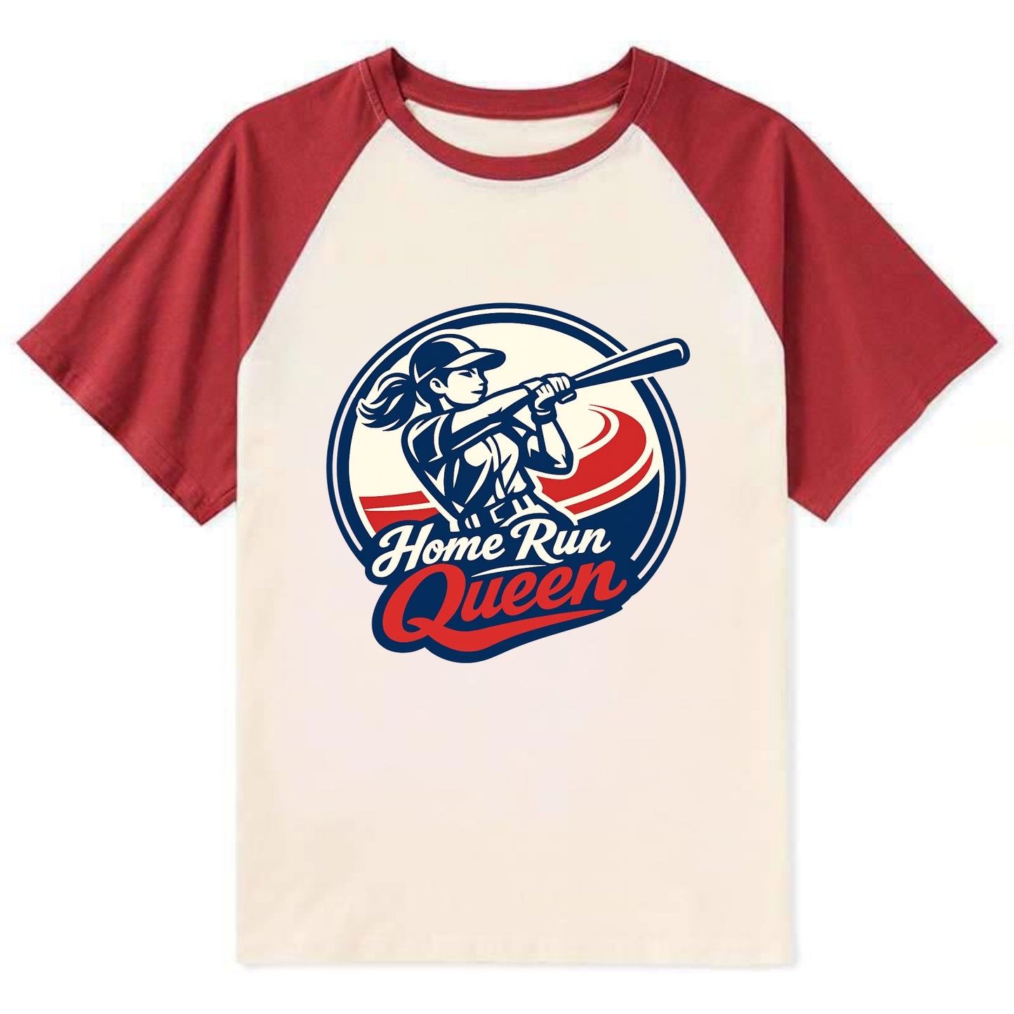 Feminine Power at Bat - Contrast Raglan T-shirt - Red