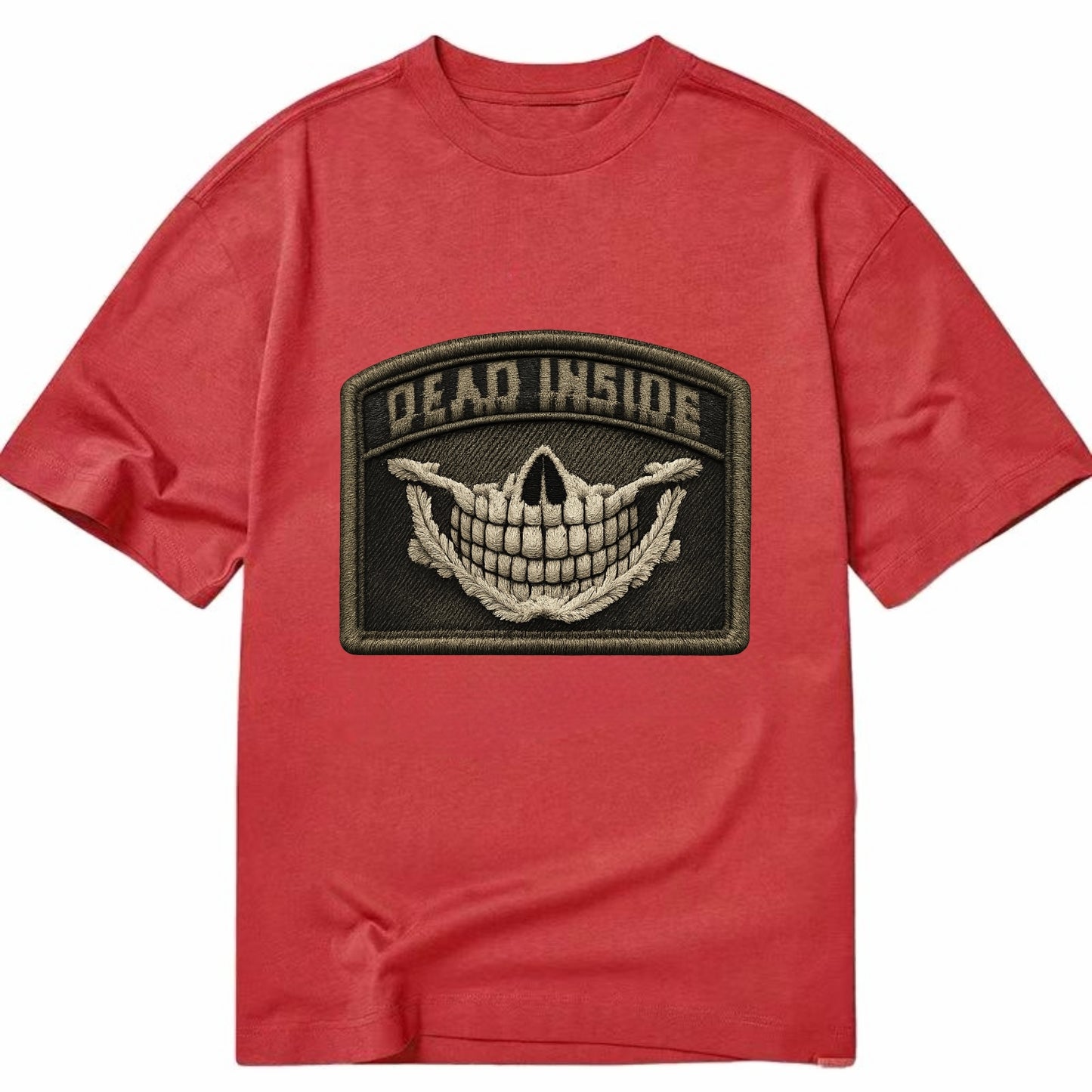DEAD INSIDE SMILE - skeleton smile in white , dark humor - Classic T-shirt - Red