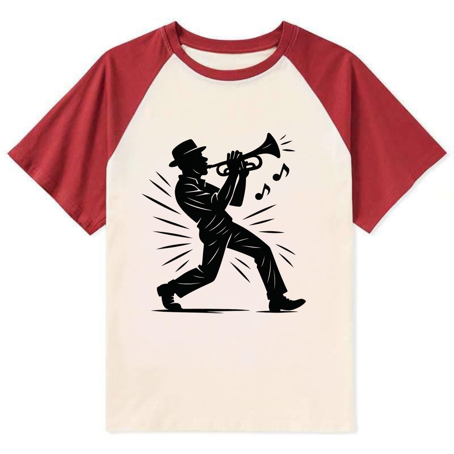 New Orleans jazz musician street corner - Contrast Raglan T-shirt - Red