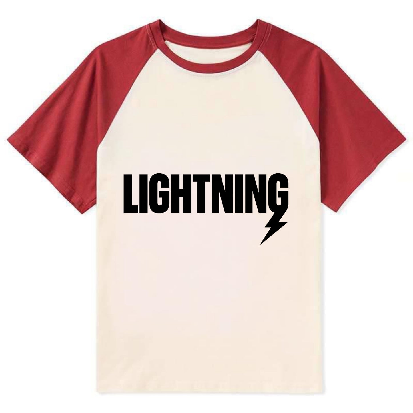 Bold typography design - "LIGHTNING" - fast, electric, striking - Contrast Raglan T-shirt - Red