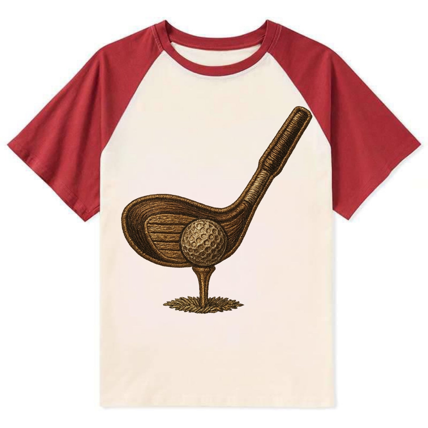 Golf Club and Ball - Contrast Raglan T-shirt - Red