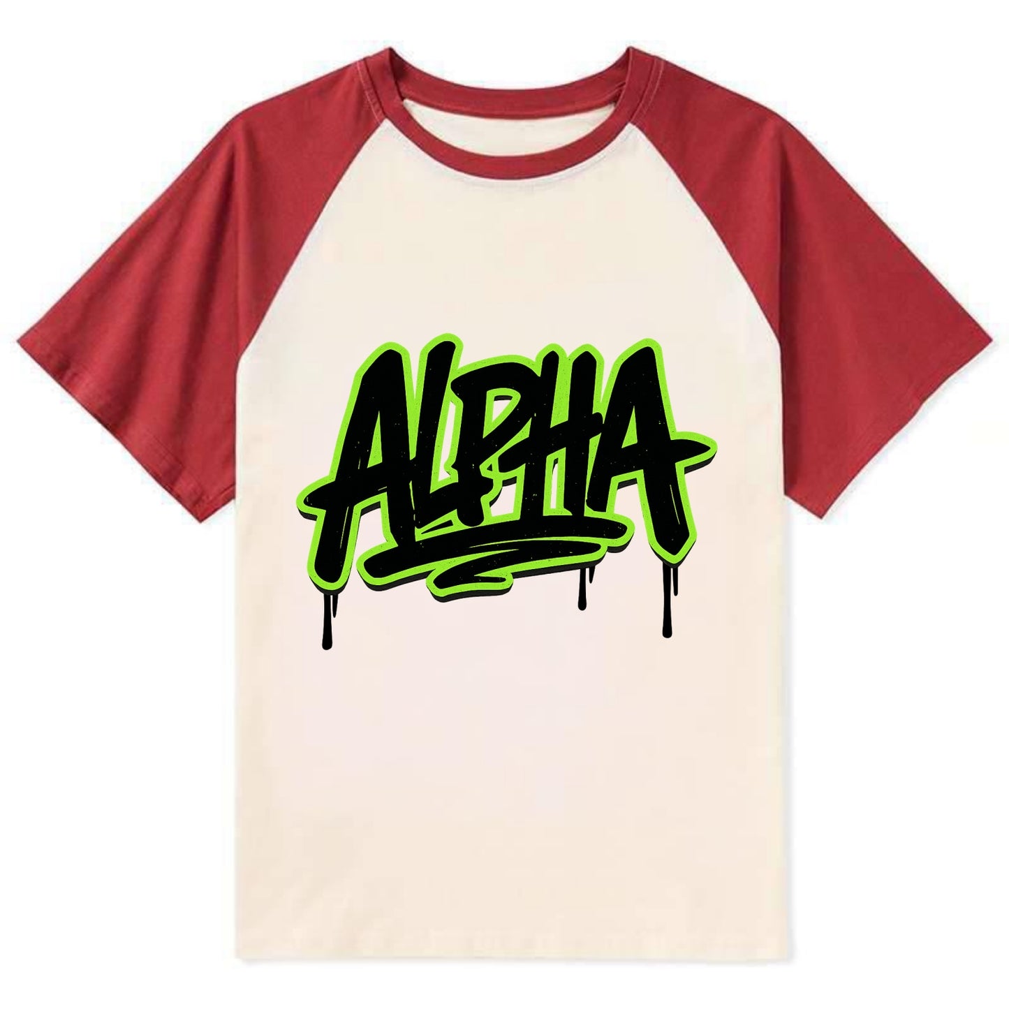 Bold typography design - "ALPHA" - leader of the pack - Contrast Raglan T-shirt - Red