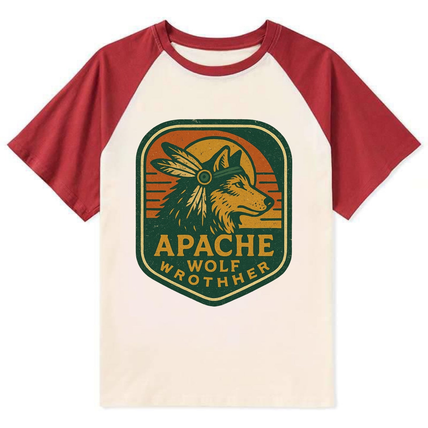 Apache Wolf Brother - Contrast Raglan T-shirt - Red