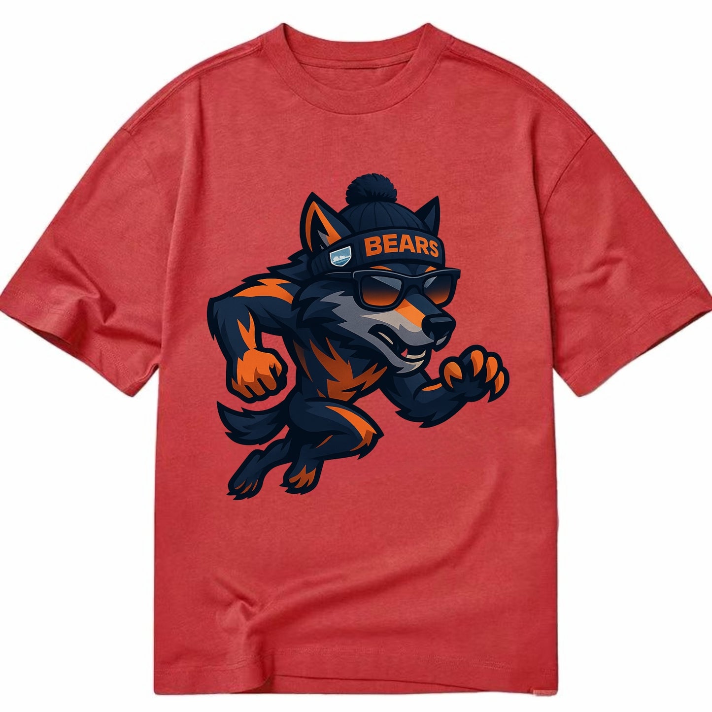 Chicago Wolf wearing Bears beanie with Lake Michigan patch and wayfarer sunglasses - Classic T-shirt - Red