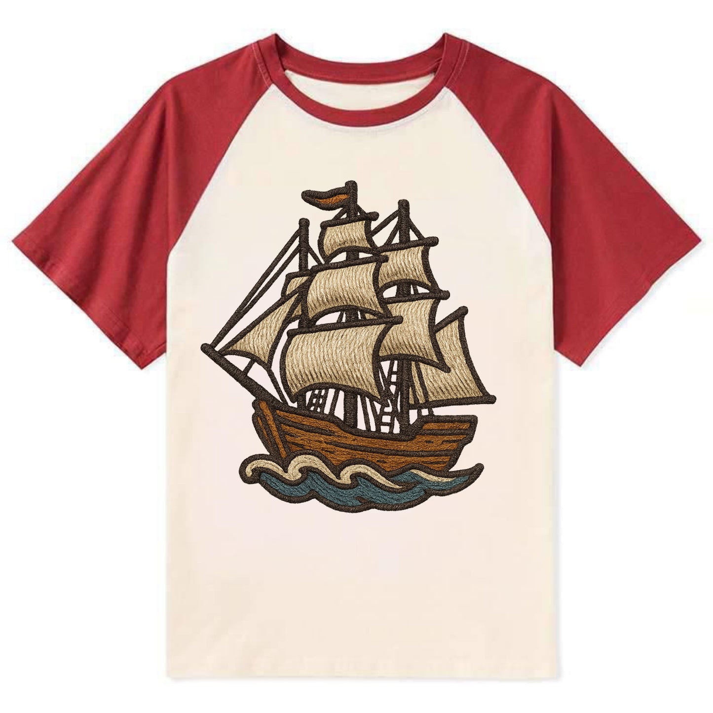 Sailing Ship - Contrast Raglan T-shirt - Red
