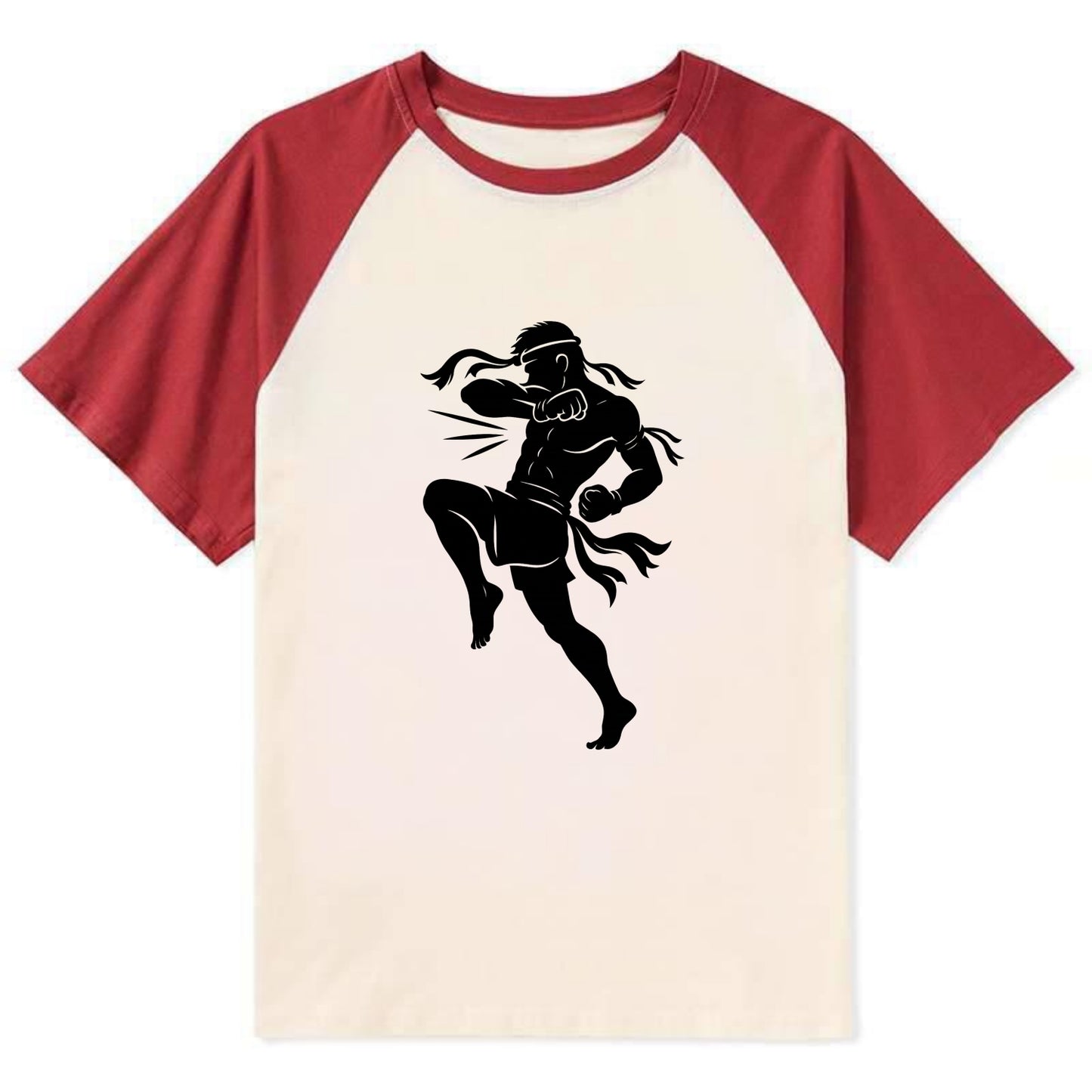 Thai Muay Thai fighter elbow strike - Contrast Raglan T-shirt - Red